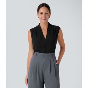 Halara NWT Black V Neck Sleeveless Work Blouse Women's Small